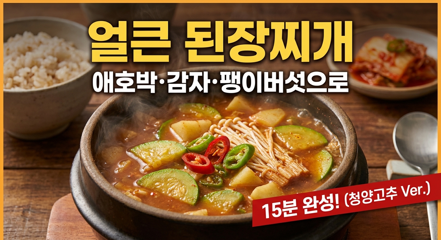 애호박·감자·팽이버섯으로 15분 완성! 얼큰 된장찌개 한 냄비(청양고추 버전)