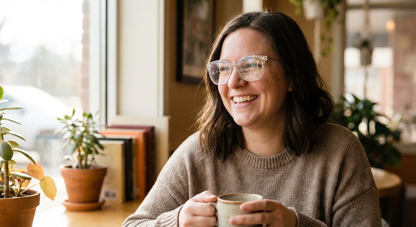 깨끗한 안경을 쓰고 환하게 웃는 모습