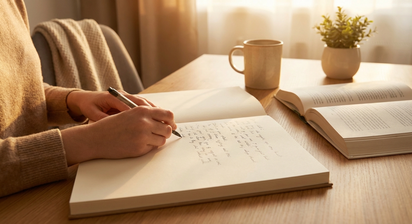 백지에 필기하며 복습하는 모습