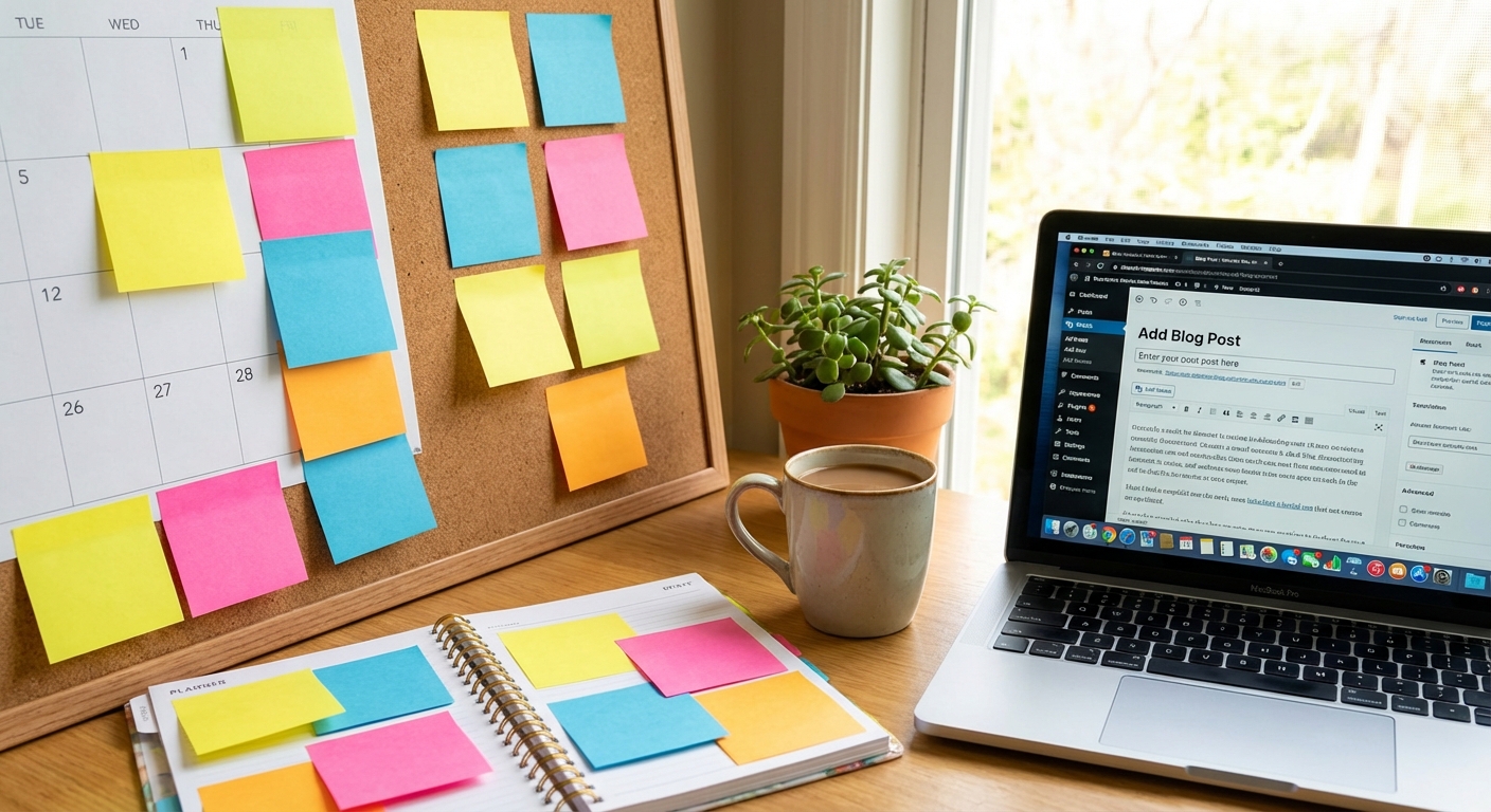 컬러 포스트잇으로 정리된 책상