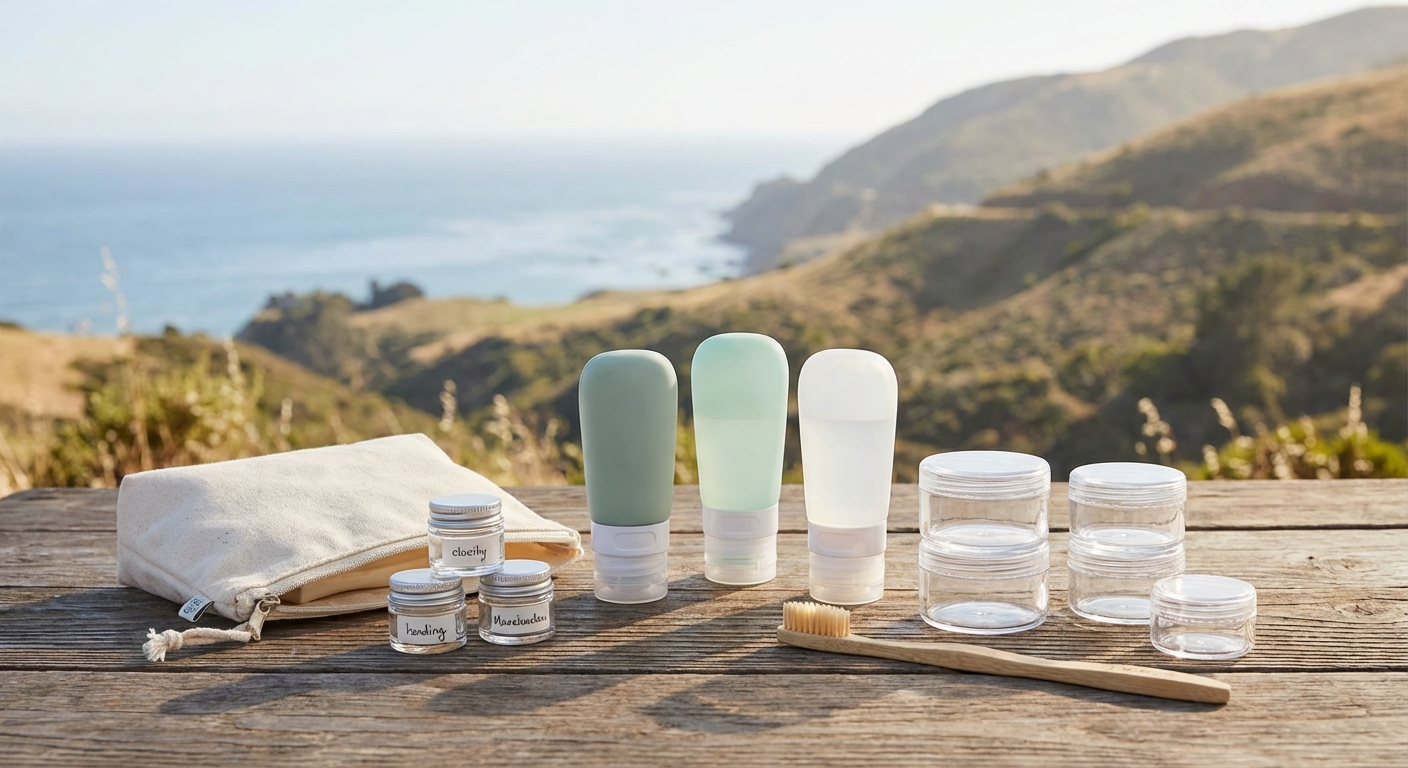 여행용 세면도구와 소분 용기들