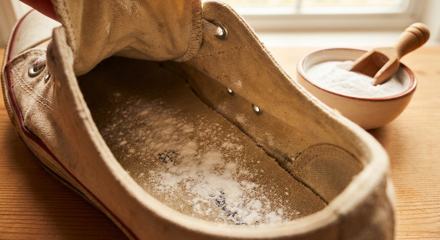 베이킹소다를 뿌린 신발 내부