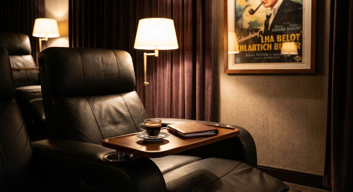 프리미엄 영화관 리클라이너 좌석과 테이블