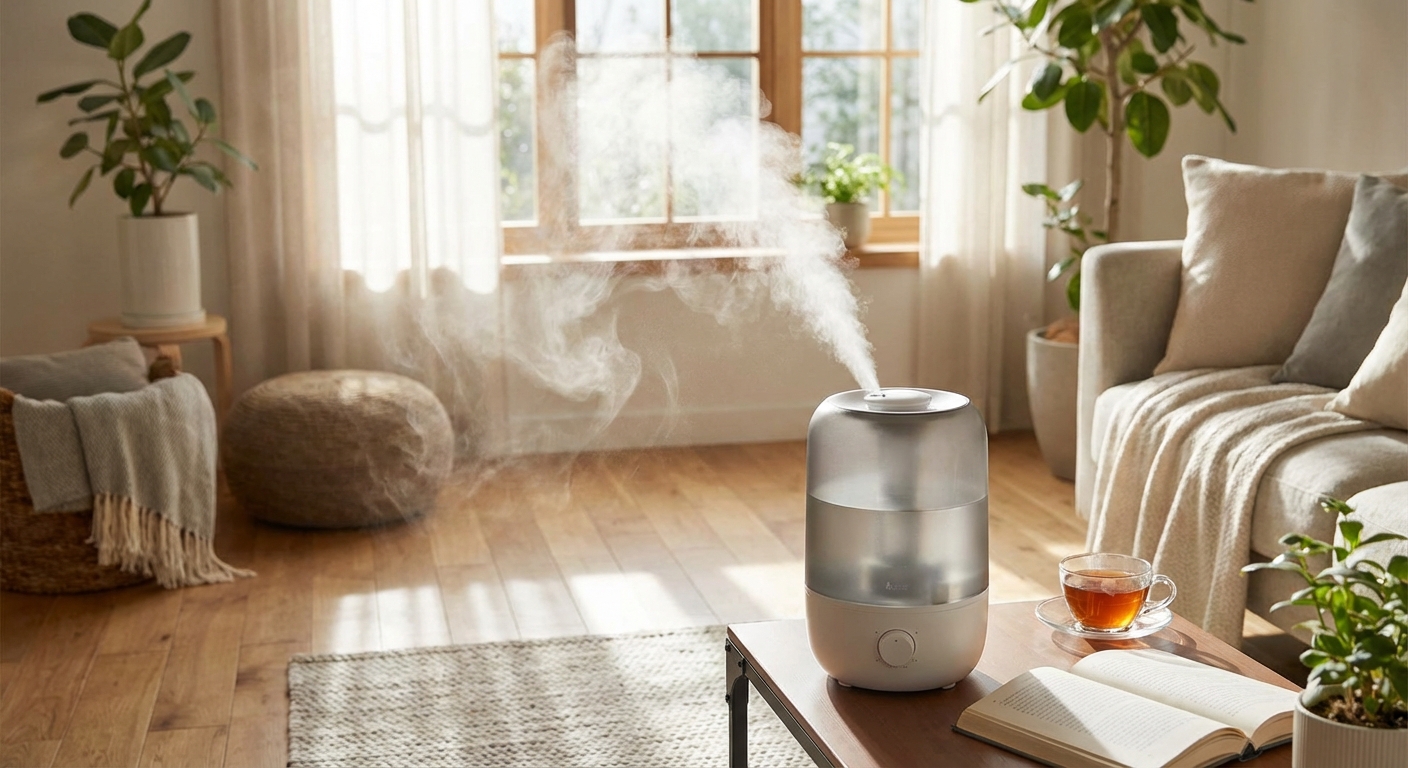 실내에서 작동 중인 가습기
