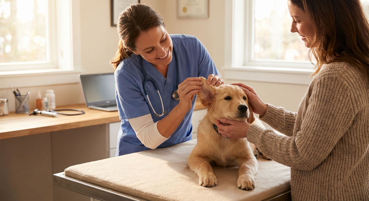 강아지 건강 체크 장면