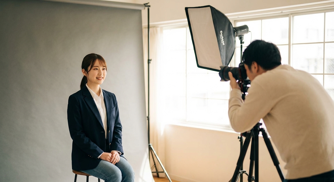 증명사진 촬영 시 바른 자세와 표정 예시