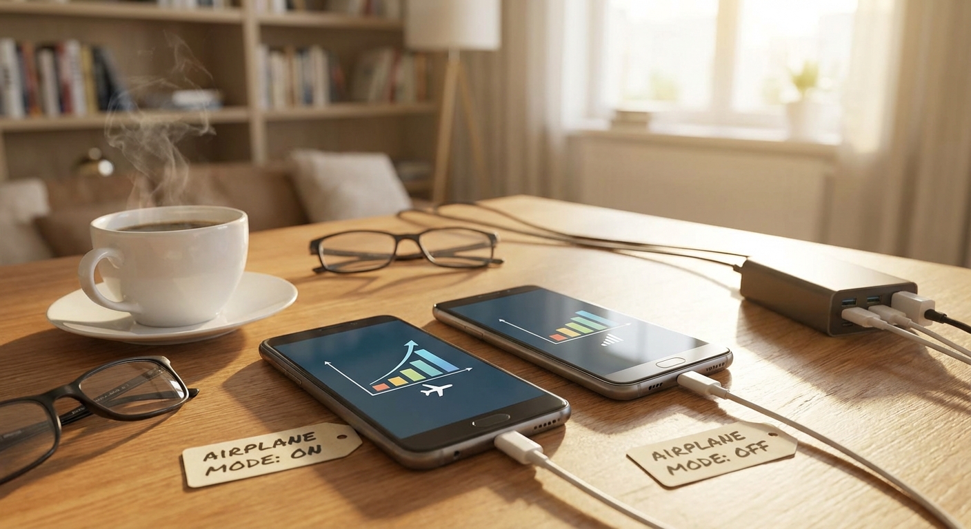 비행기 모드 활성화 전후 충전 속도 비교 그래프