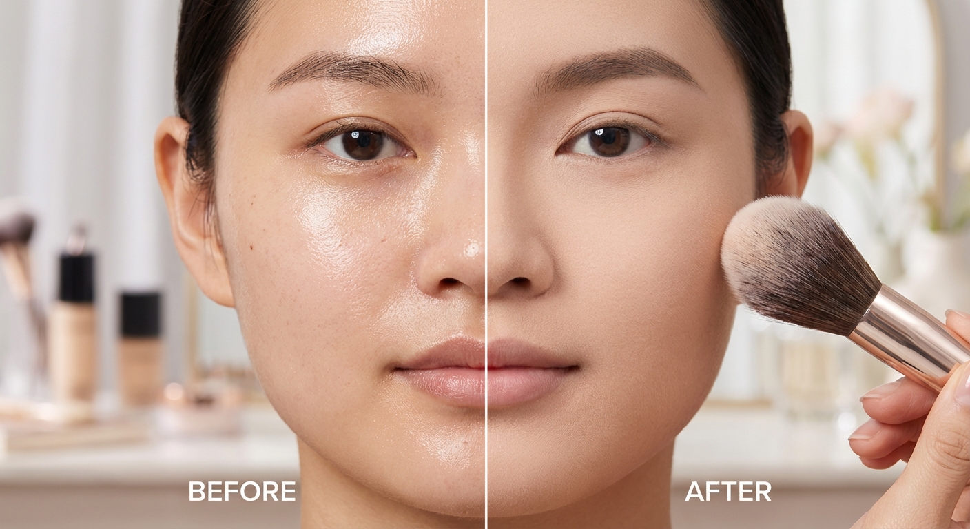 파우더 덧바르기 전후 피부 텍스처 비교