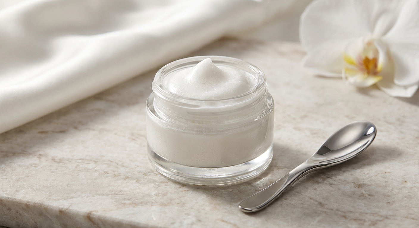 작은 밀폐 용기에 담긴 클렌징폼과 스패출러