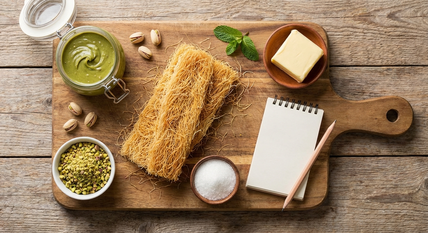 피스타치오 스프레드와 카다이프 재료 체크리스트