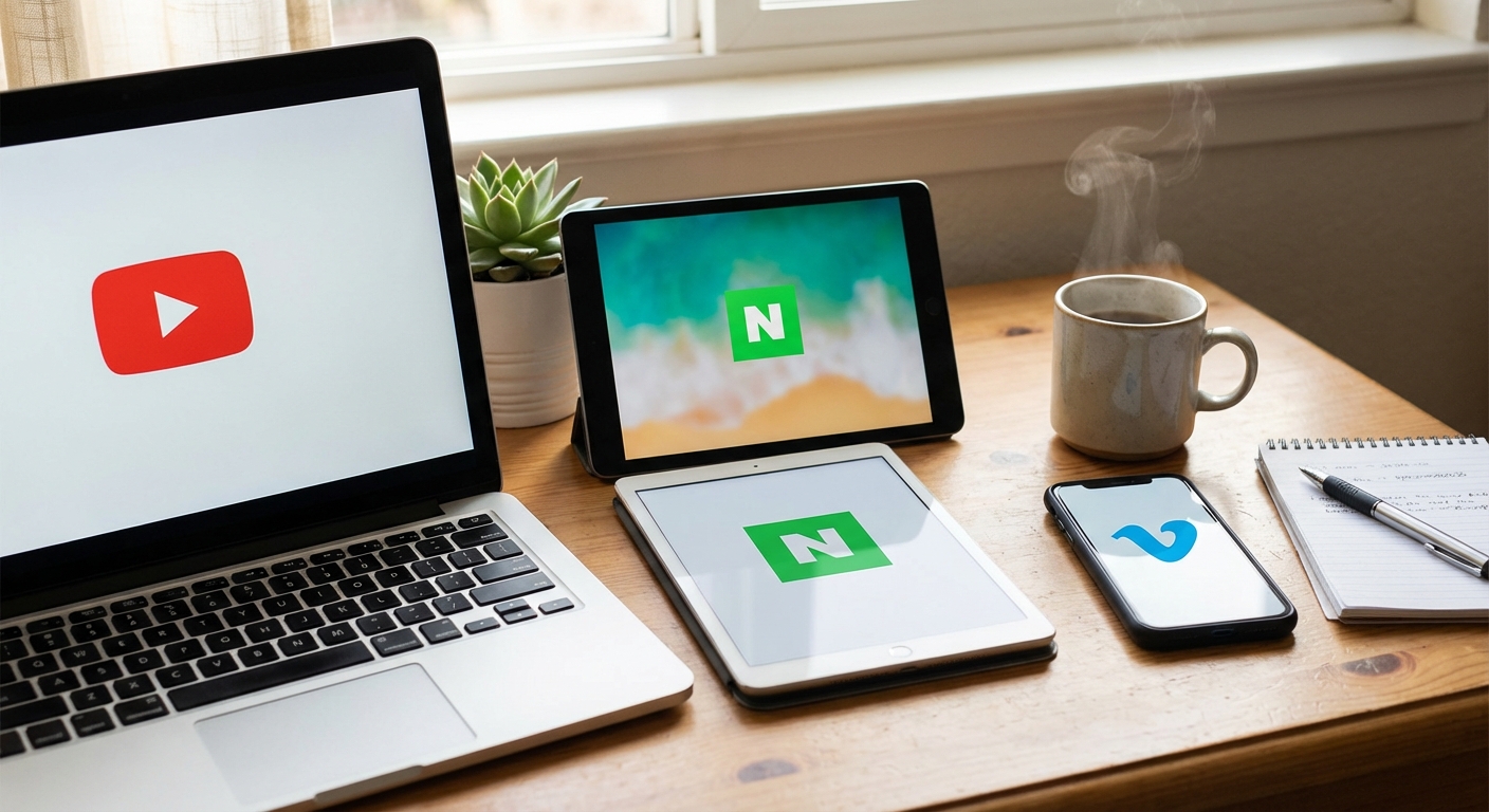 유튜브, 네이버, 비메오 로고 비교