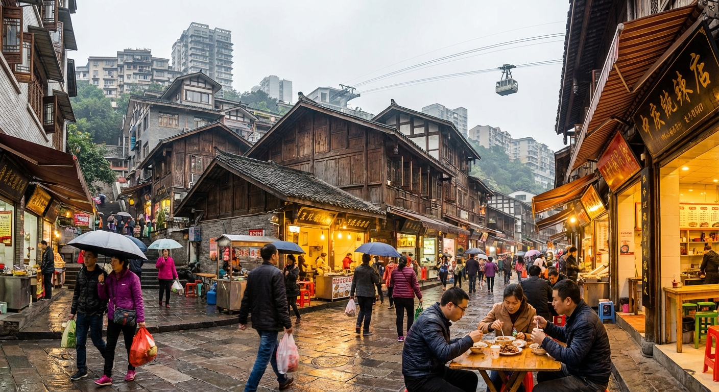 충칭 거리 풍경과 사람들