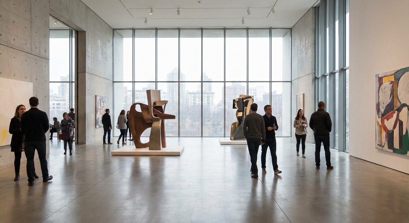 현대적인 미술관 내부와 관람객들