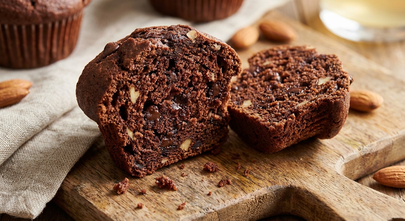 아몬드가루로 만든 초코 머핀 단면 컷