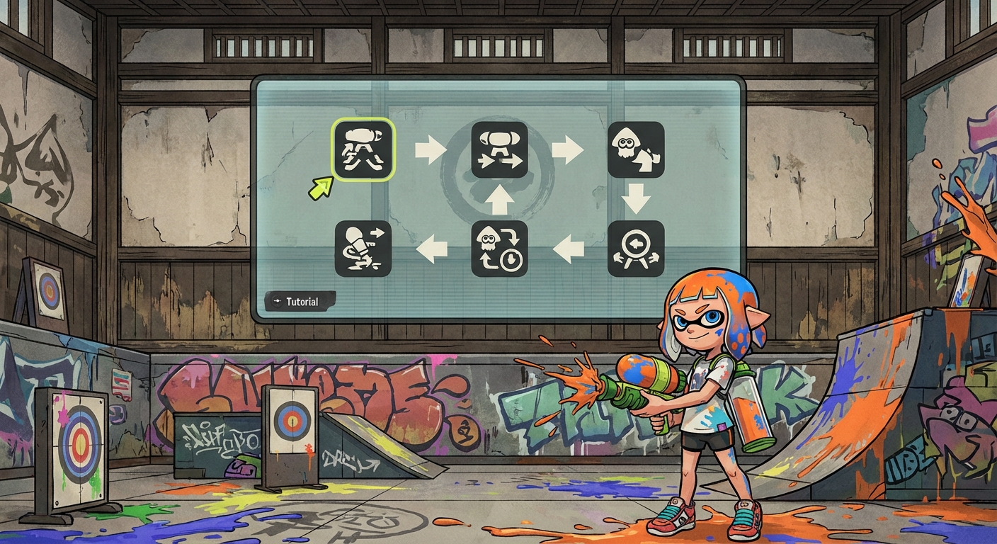 스플래툰 튜토리얼 화면 및 연습 모드