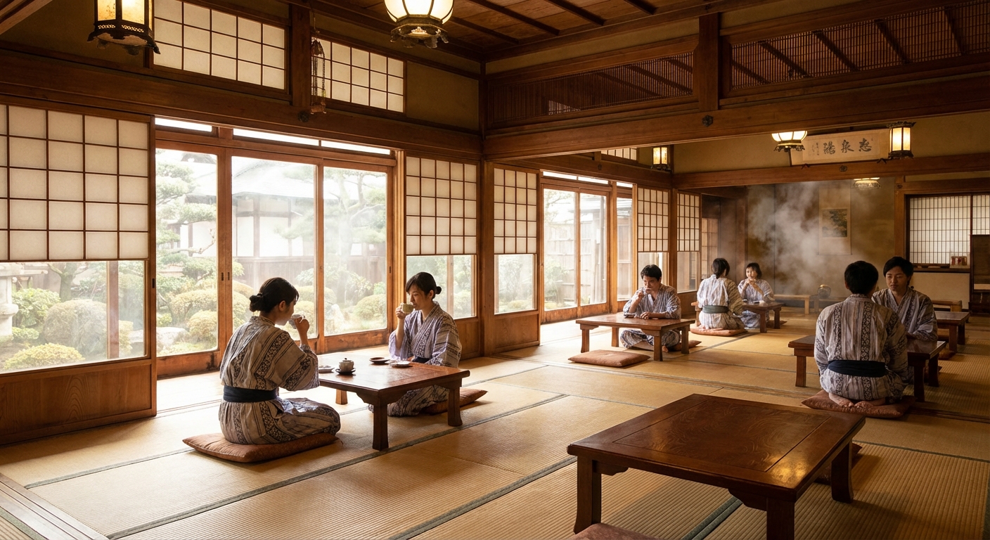 도고 온천 본관 내부의 다다미 휴게실