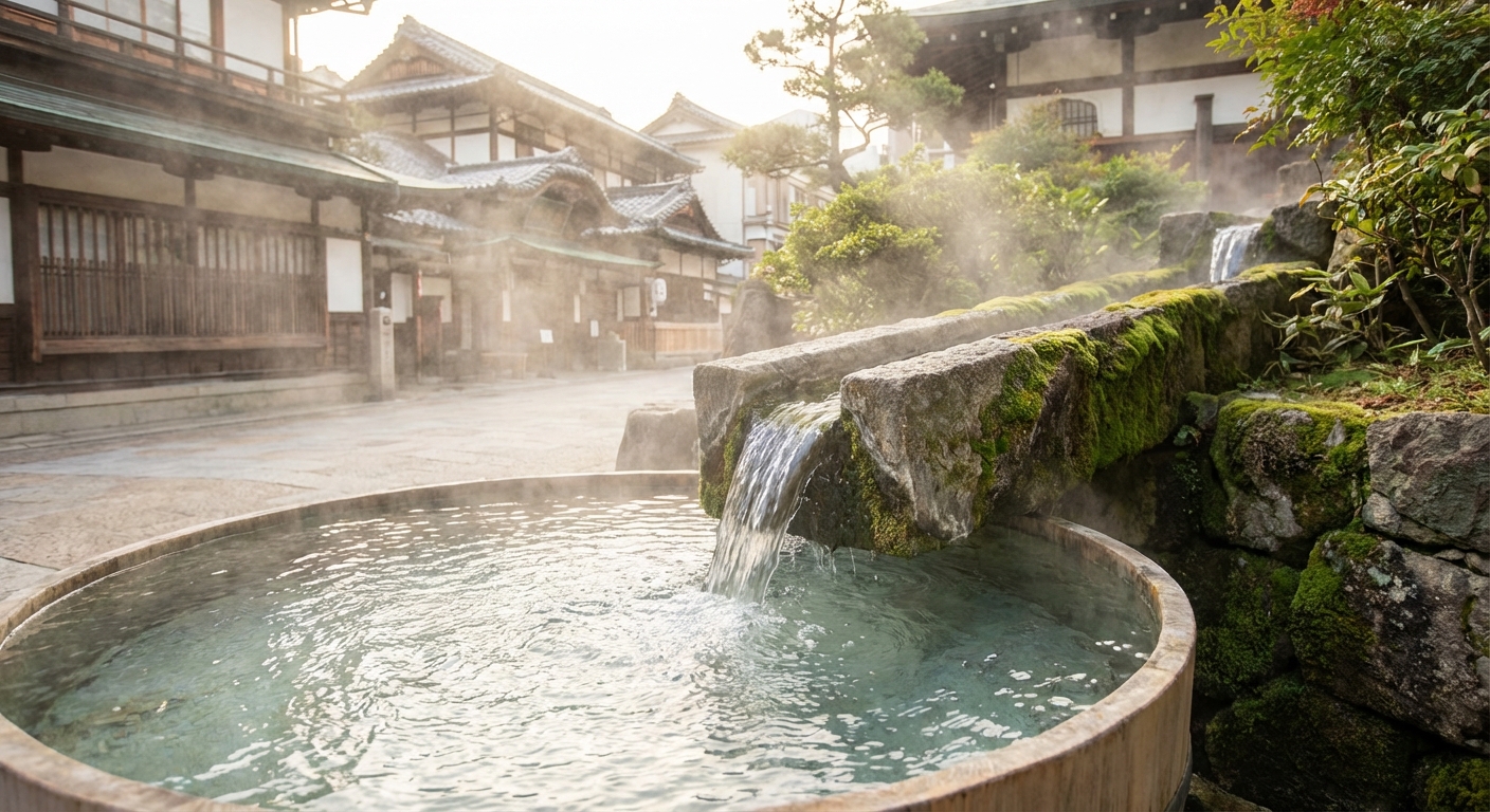 도고 온천의 온천수가 흐르는 모습