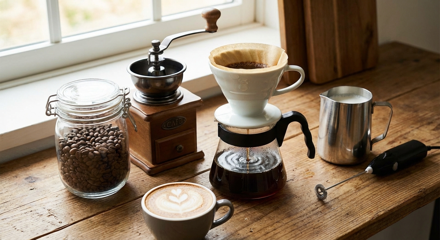 홈카페 세팅 &ndash; 원두, 그라인더, 드리퍼, 우유 스티머