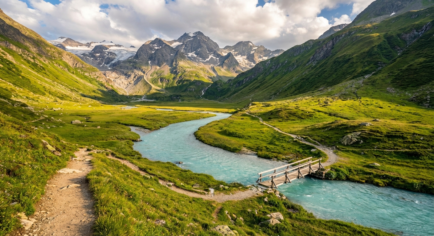 스위스 알프스 트레킹 중 만난 청록색 계곡물