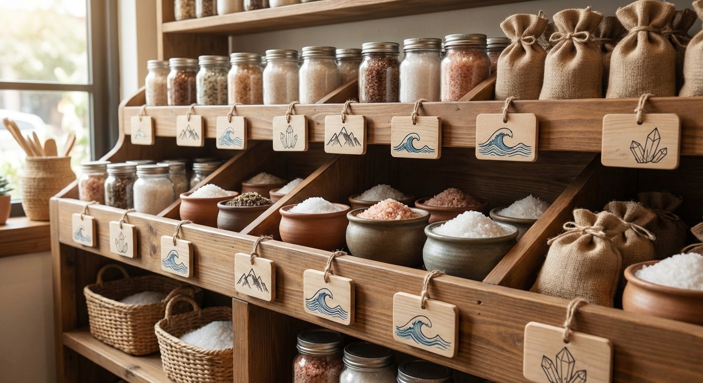 마트 소금 진열대와 가격표