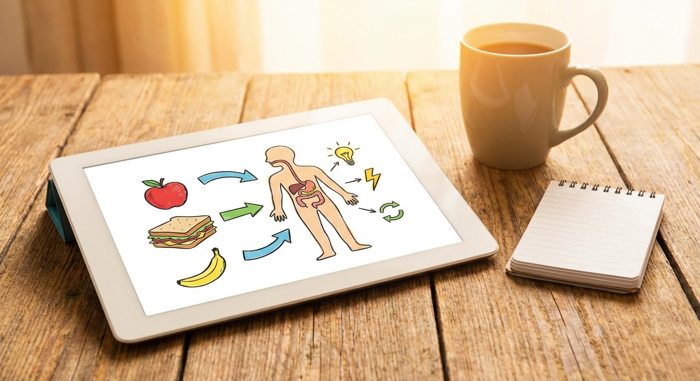 음식 칼로리와 소화 과정 다이어그램