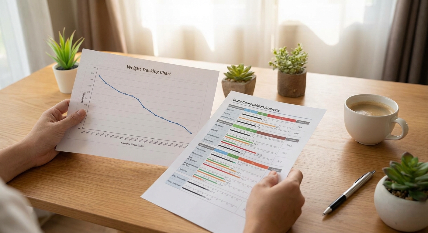 체중 변화 그래프와 체성분 분석 결과지