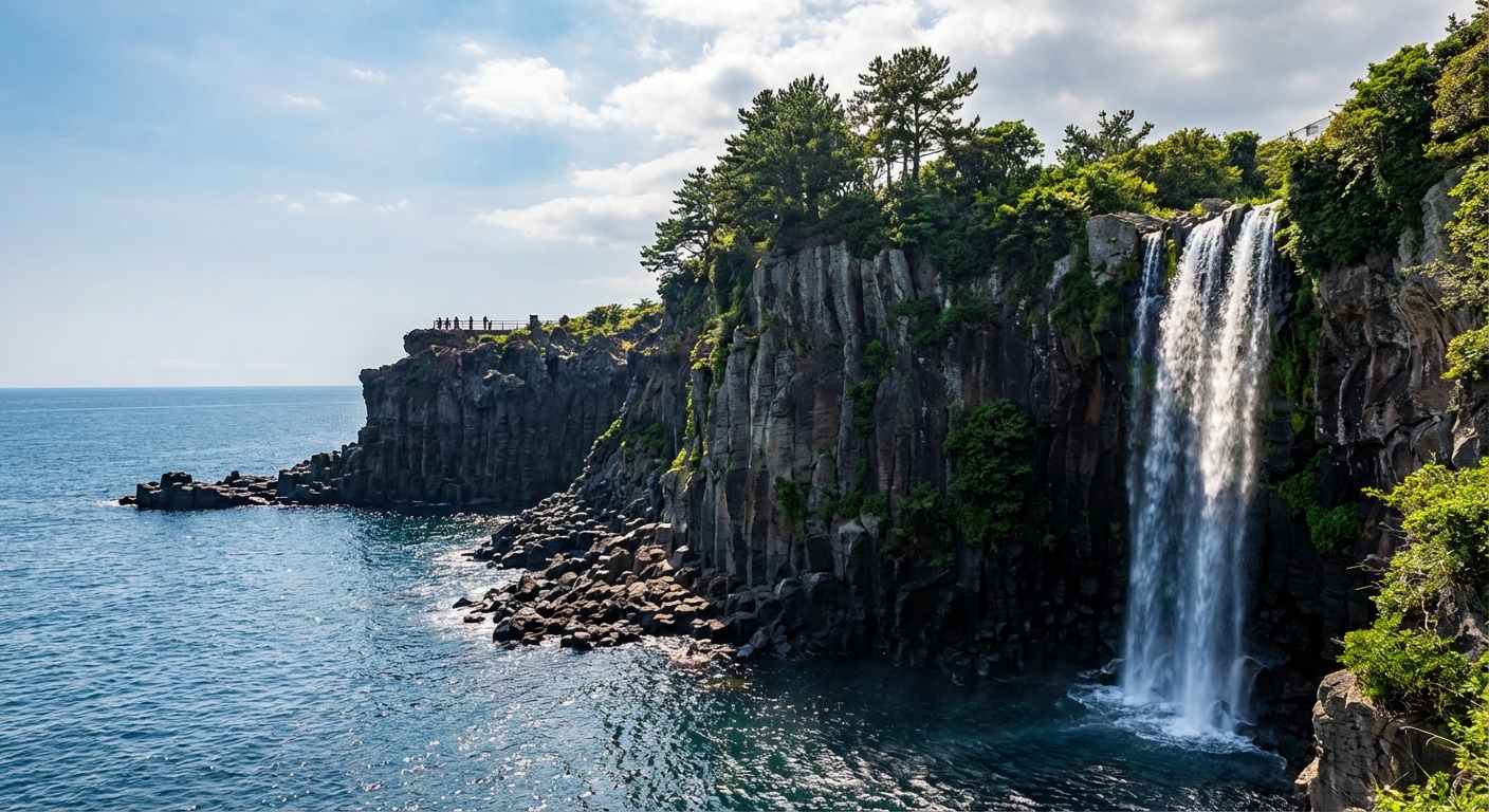 정방폭포 옆 병풍바위 전경