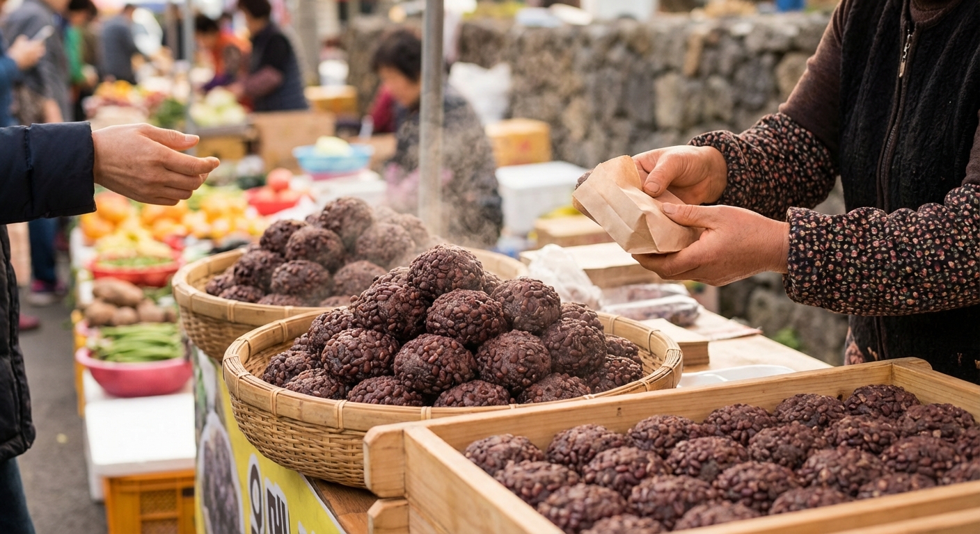 제주 전통시장 오메기떡 판매 모습