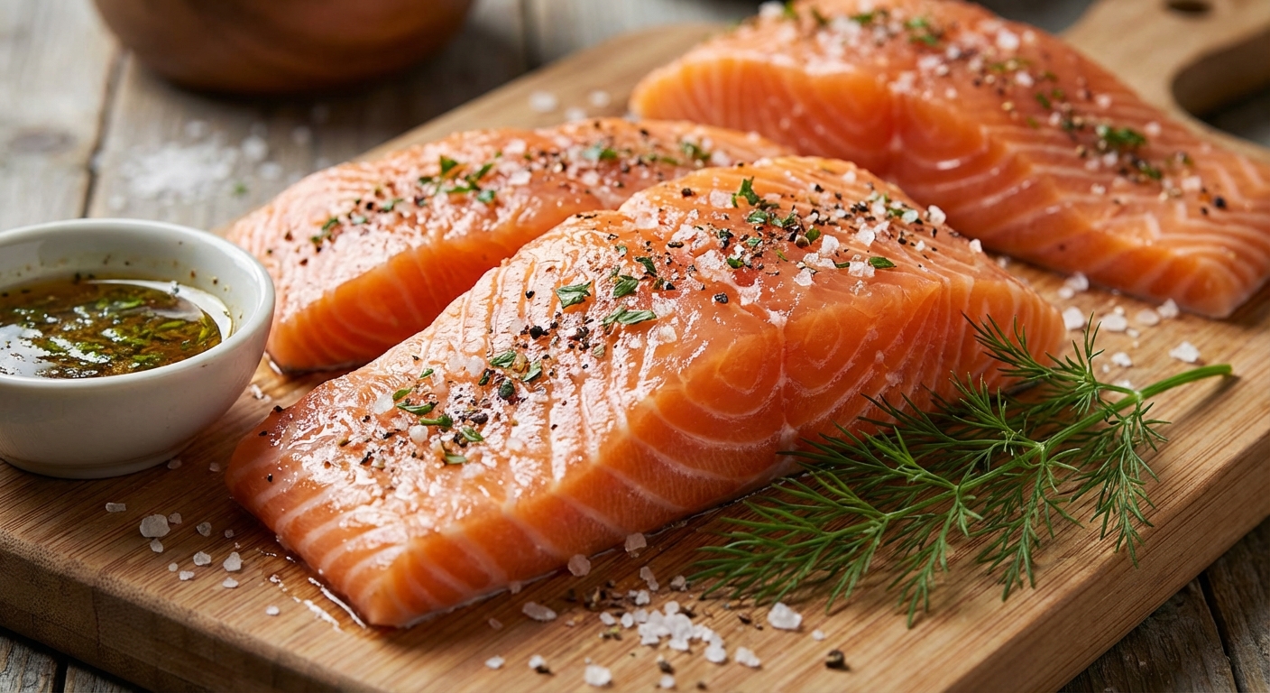 밑간한 연어 필렛