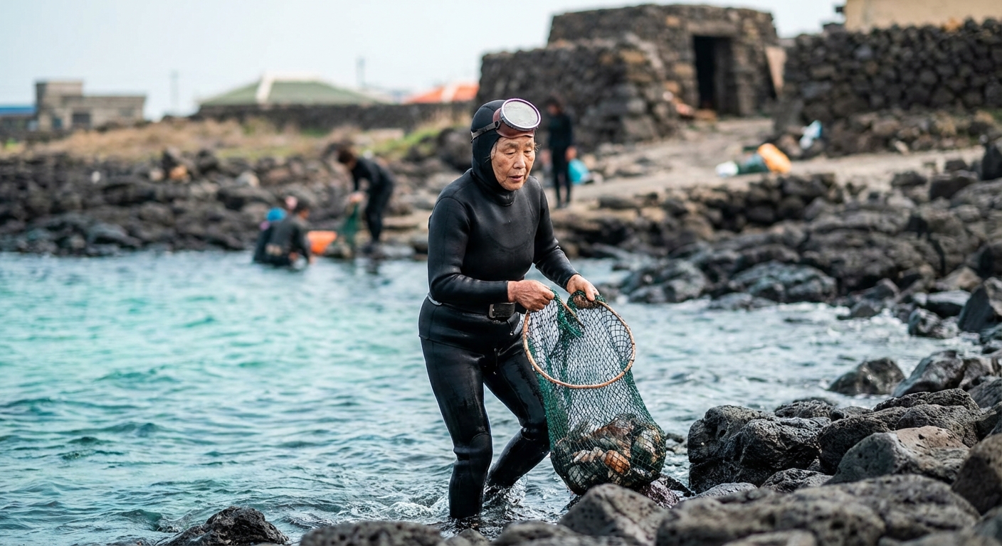 영등굿 의례 장면 또는 제주 해녀 모습
