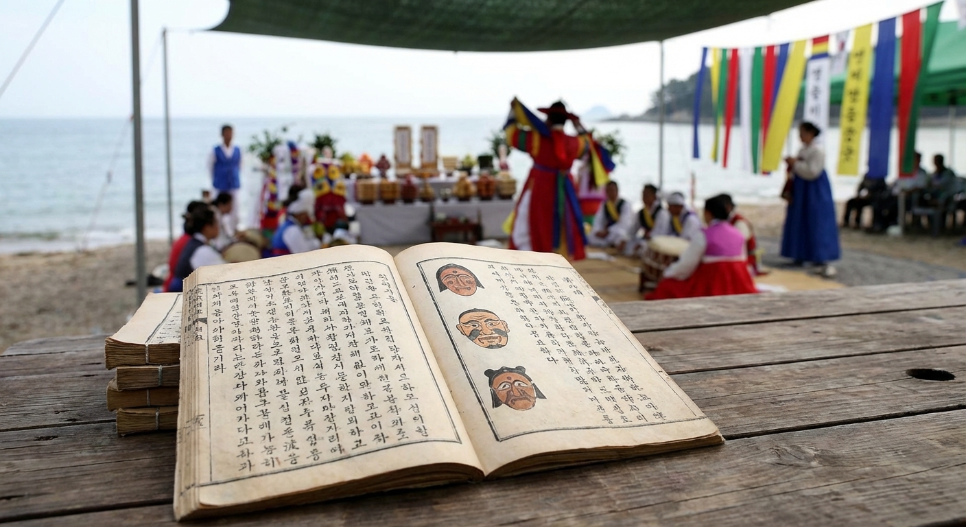 제주 전통 문화 관련 서적 또는 영등굿 현장