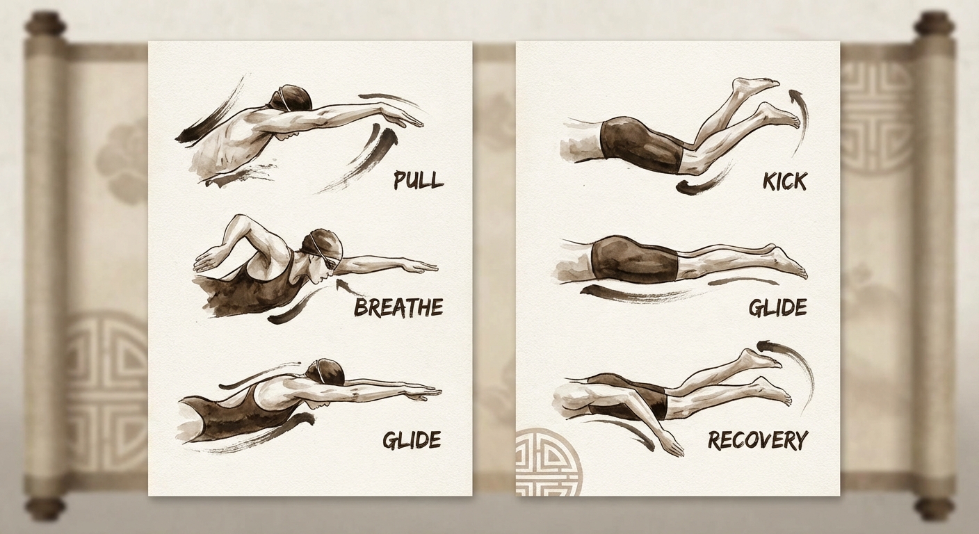 평영 팔 동작과 다리 동작 분해 그림