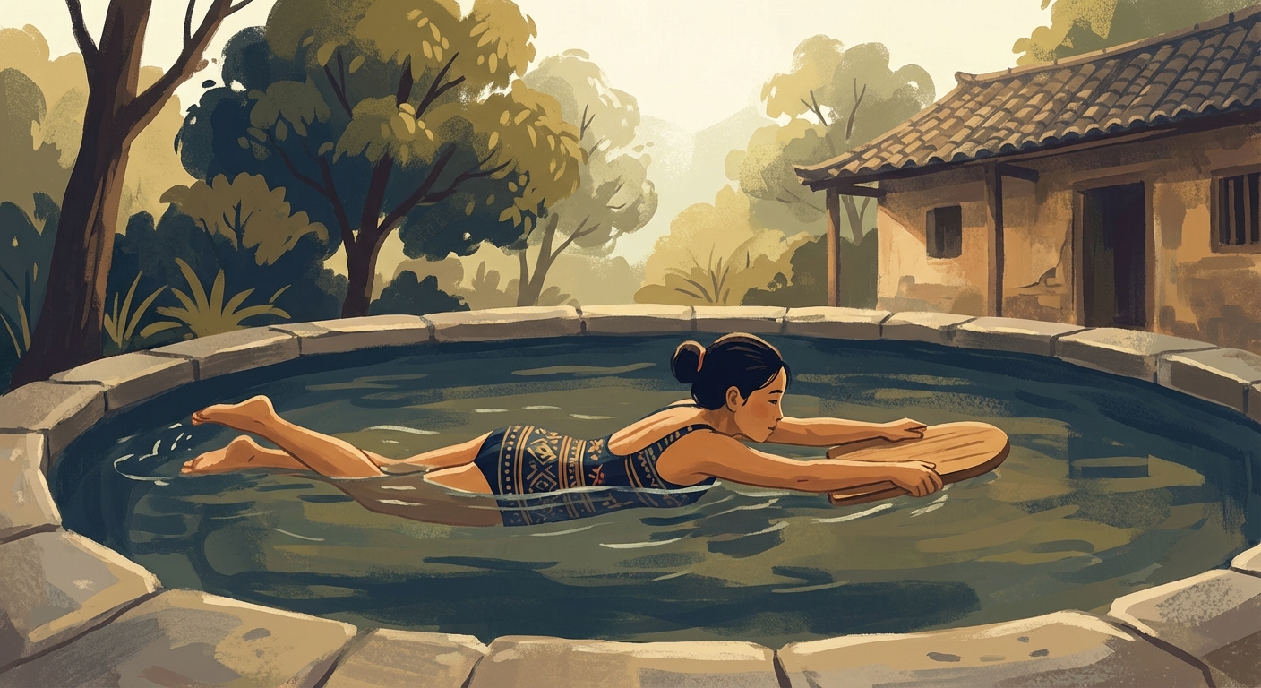 킥보드를 이용한 평영 연습 장면