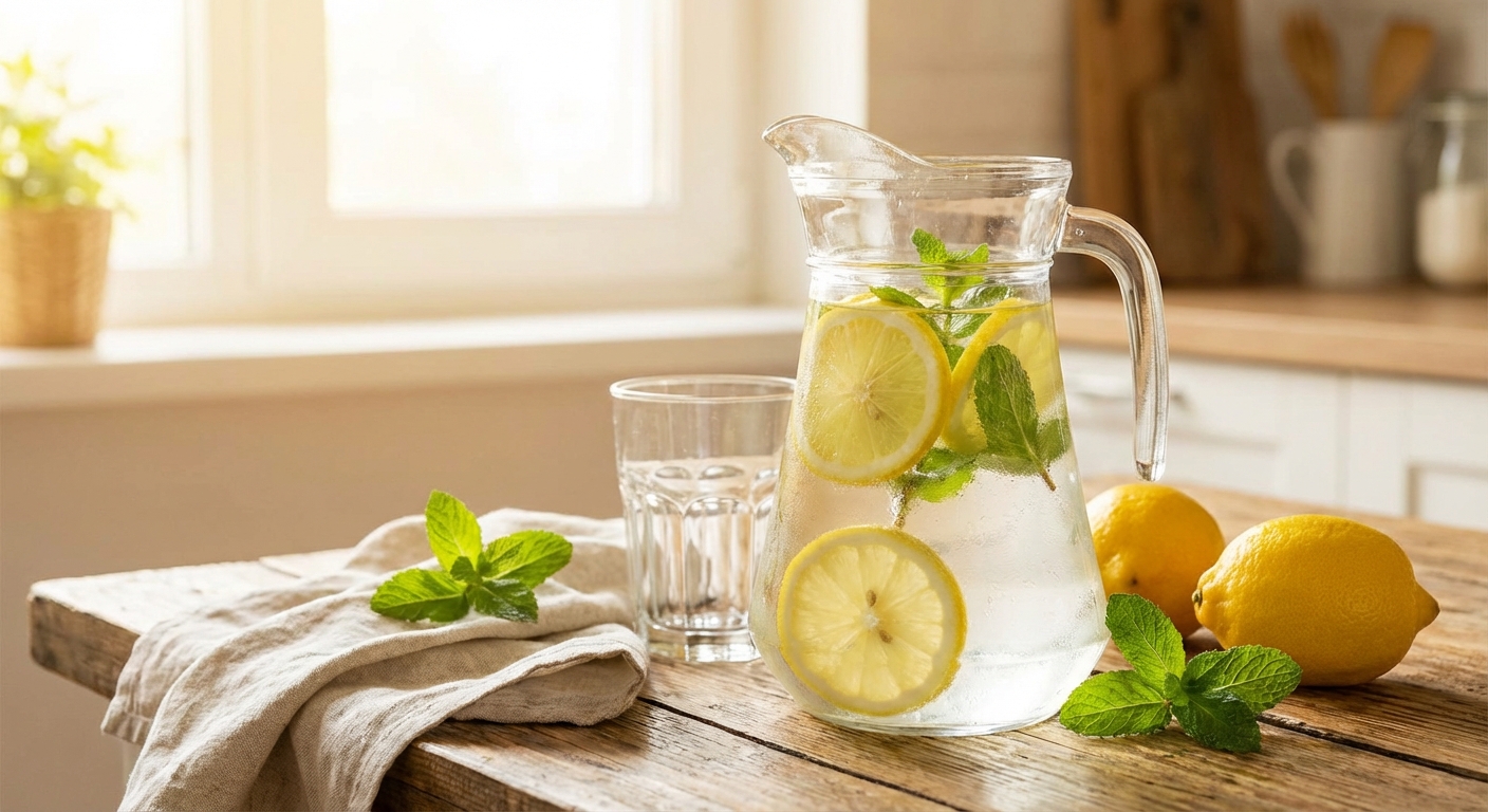 레몬과 민트가 들어간 디톡스 워터