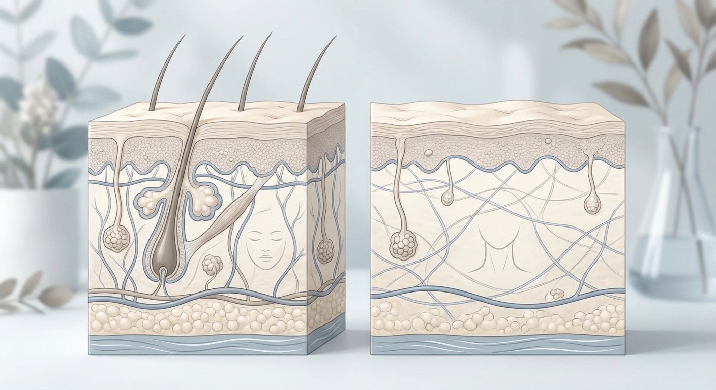 목 피부층 단면 비교 &ndash; 얼굴 vs 목