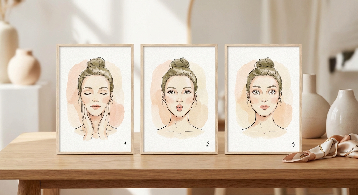 얼굴 근육 스트레칭 스텝별 일러스트