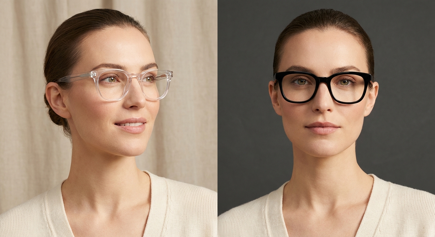 투명안경테와 검은안경테 착용 비교 사진