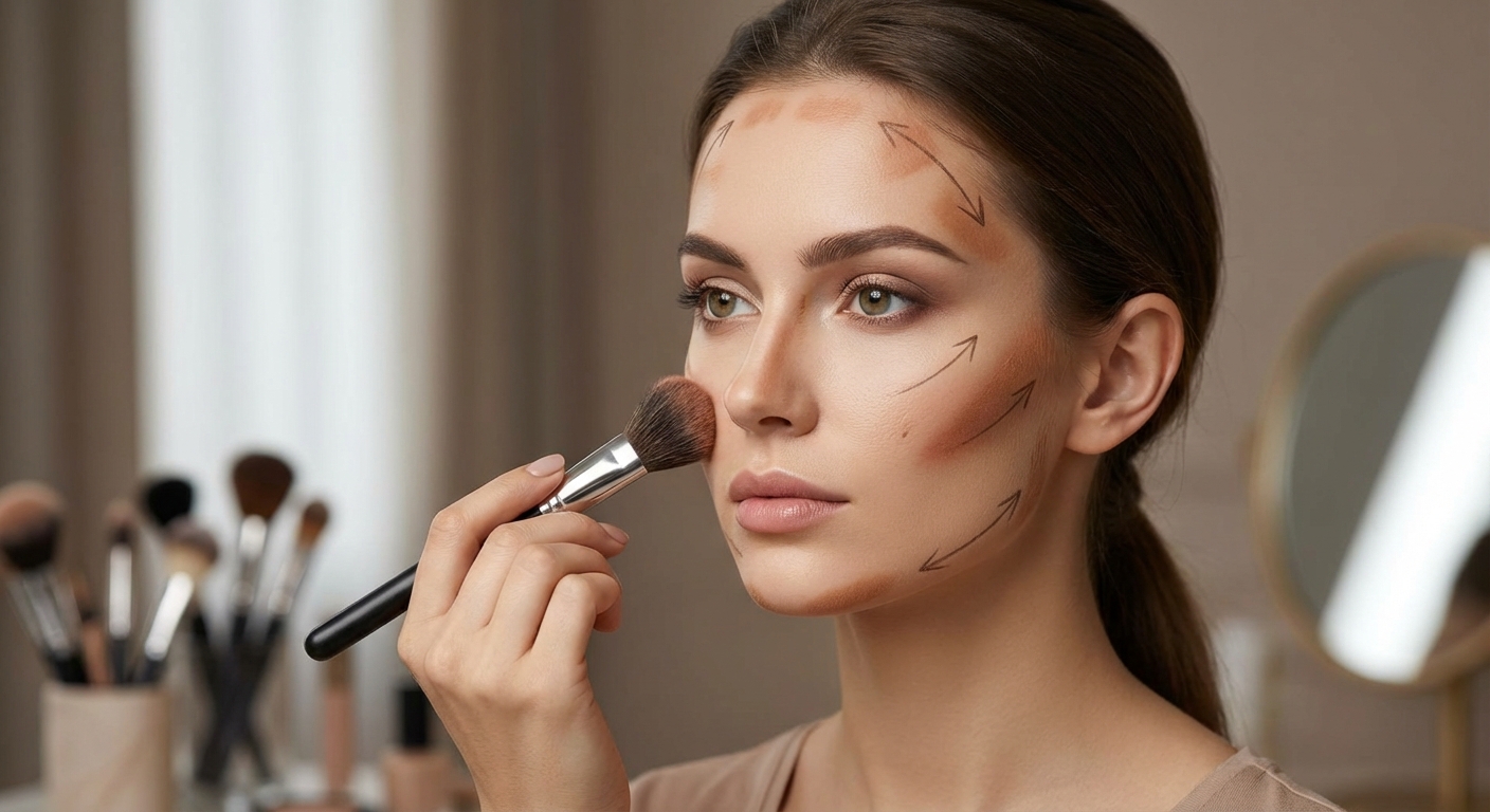 긴형 얼굴 쉐딩 위치 표시 일러스트