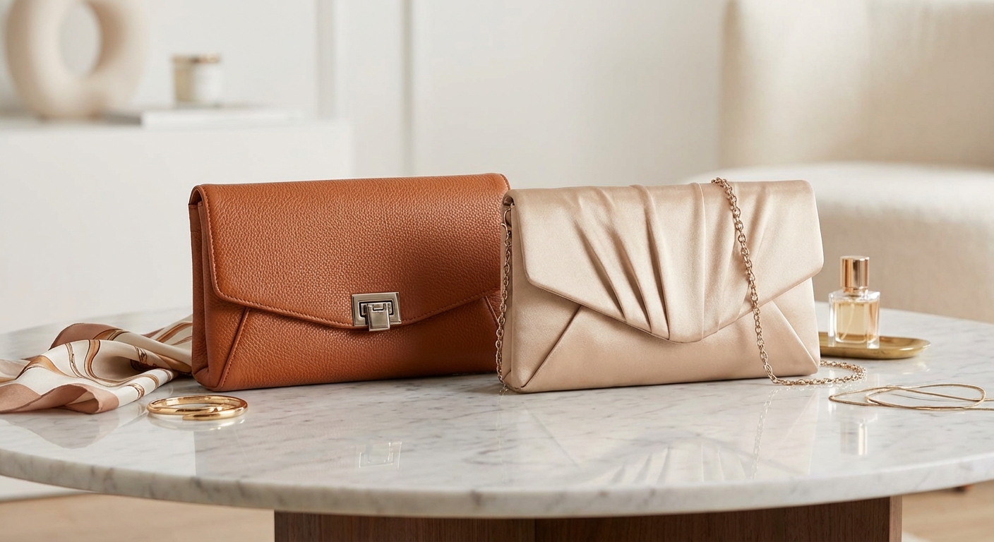 가죽 클러치와 새틴 클러치 비교샷