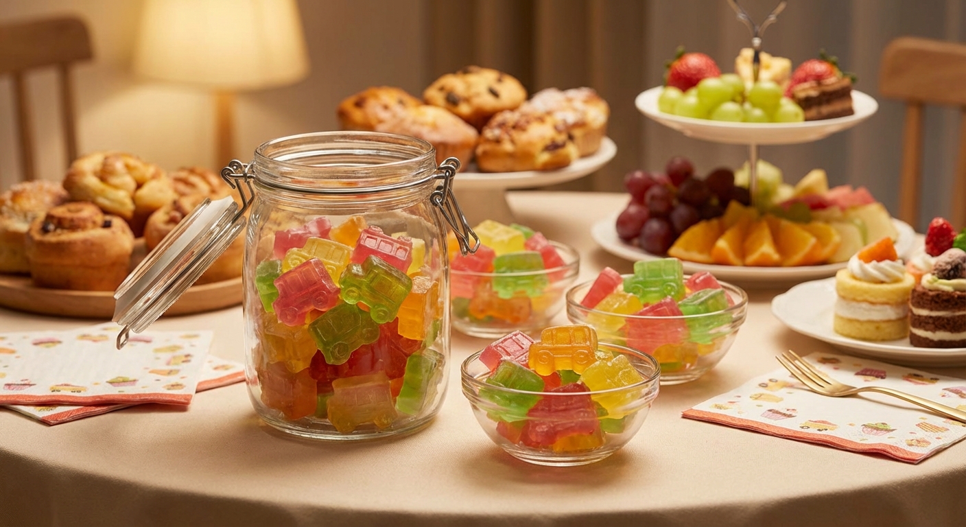 홈파티 디저트 테이블에 놓인 트롤리 젤리