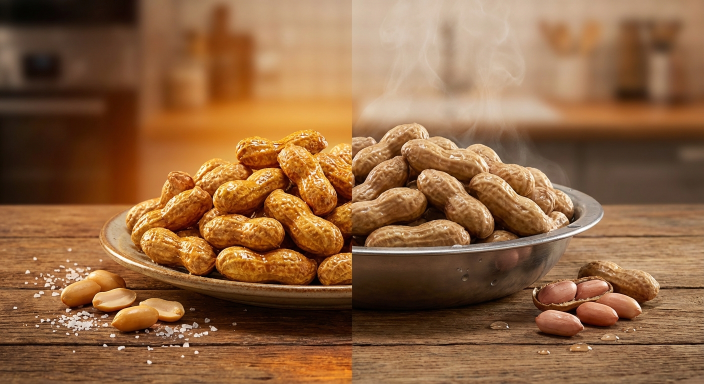 볶은 땅콩과 삶은 땅콩 비교 사진
