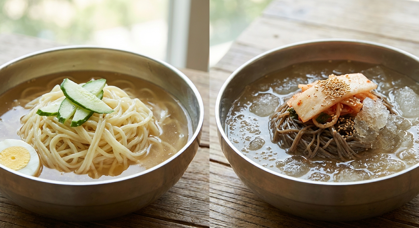 밀면과 냉면 면발 확대 사진