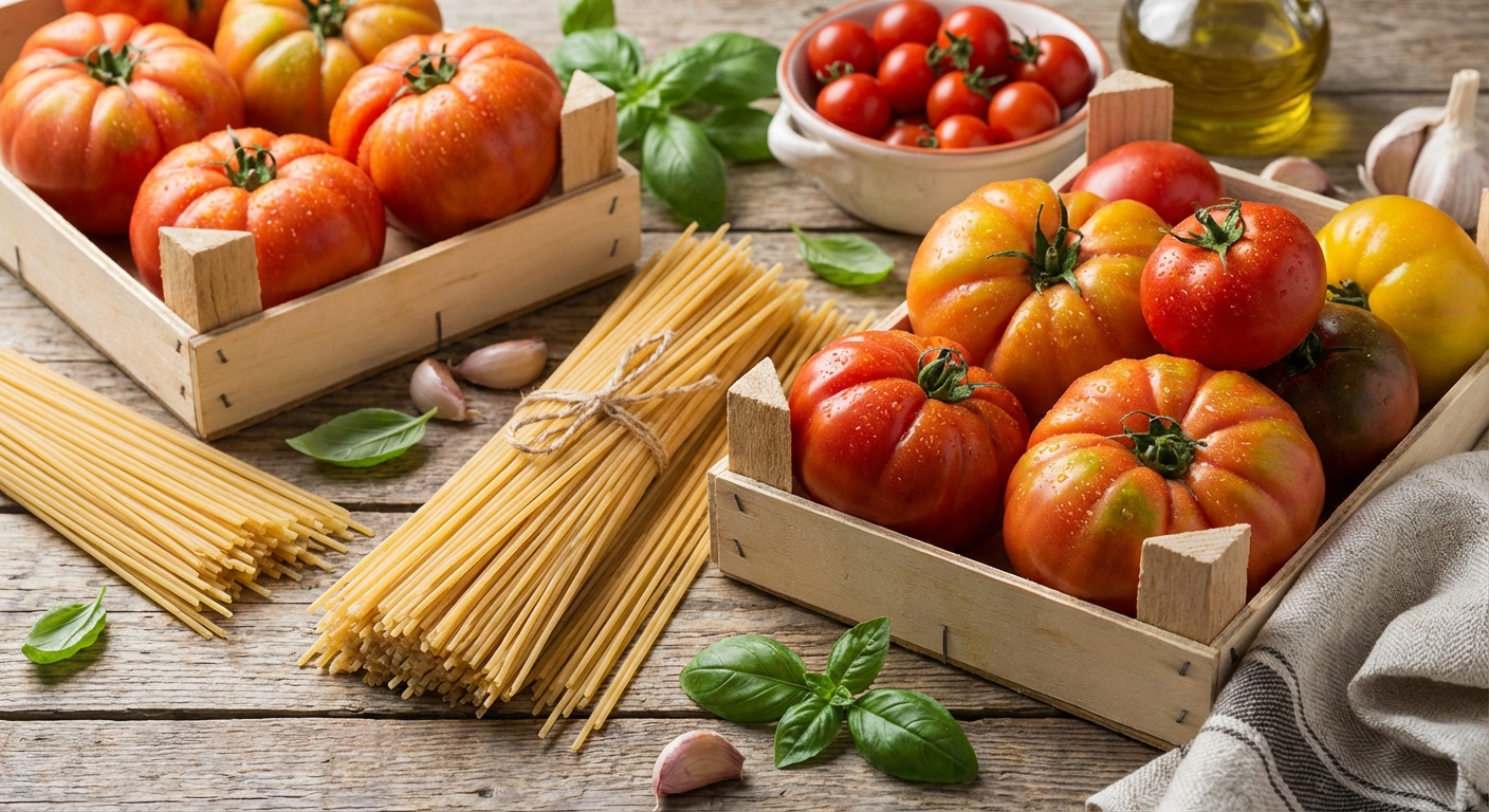 신선한 토마토와 건면 스파게티