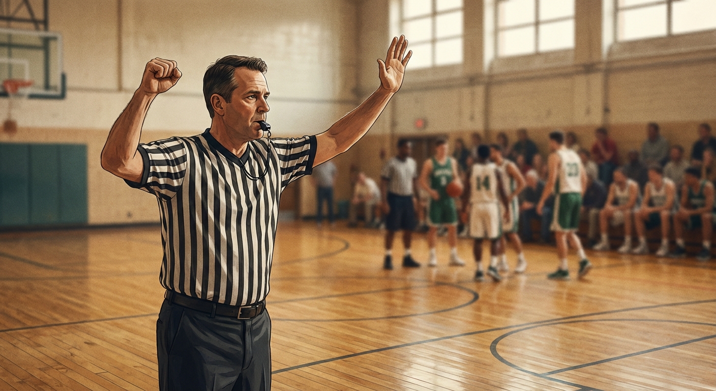 농구 파울 제스처를 하는 심판