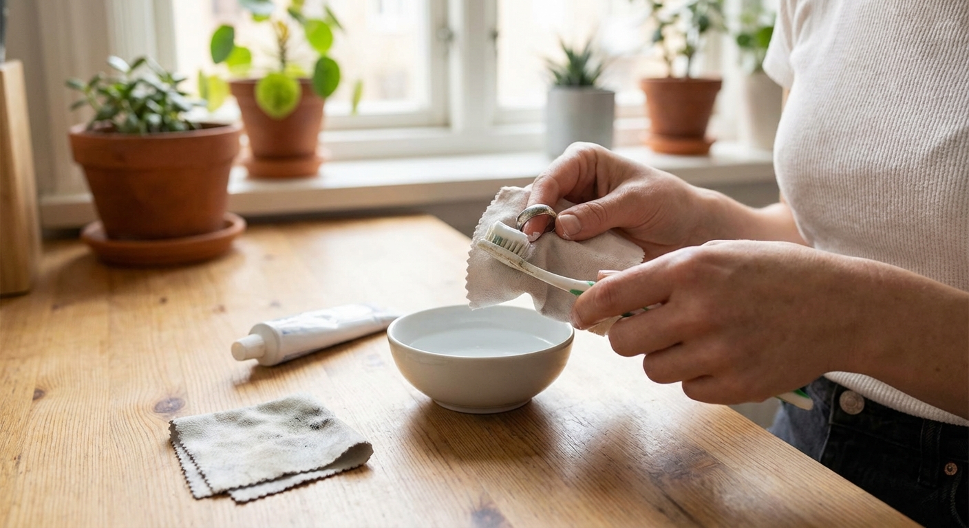 치약으로 은반지 닦는 과정