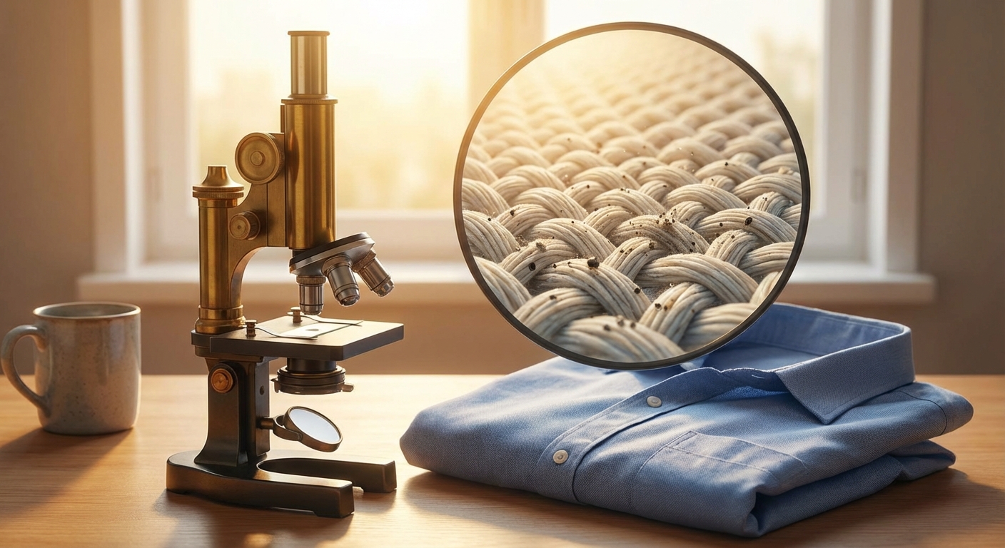 현미경으로 본 셔츠 섬유 오염 구조