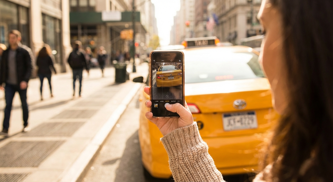 스마트폰으로 택시 번호판 촬영하는 모습
