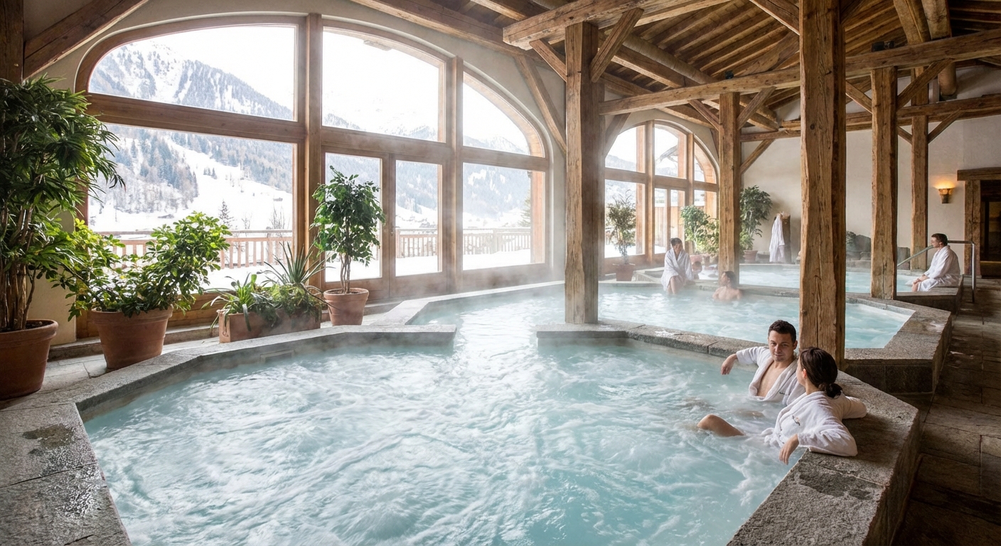 탄산온천 실내 전경과 온천수