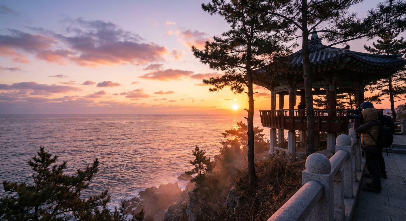 의상대에서 바라본 동해 일출