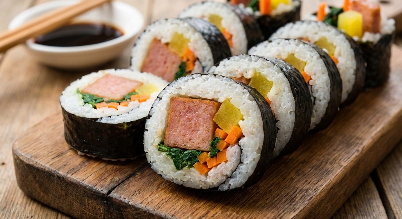 스팸이 들어간 김밥 단면